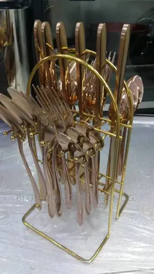24pcs \\ Gold Cutlery Sets \\ Knives, Spoons, Forks, Holder