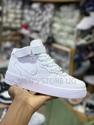 Nike Air Force 1 High Top Plain White Sneakers