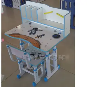 Cartoon Painted Kids Study Table With Chairs.