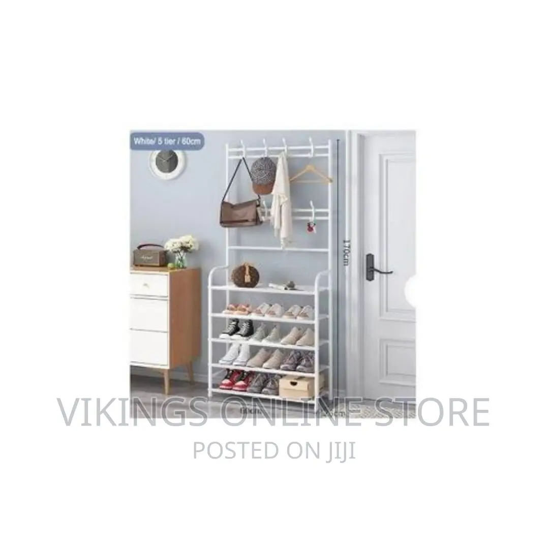 5 Tiers Coat Rack Shoe Rack Wall- White