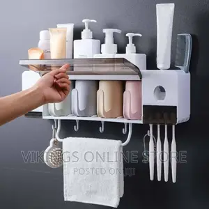 Wallmount Toothpaste Dispenser, Organizer, Towelrack 4cup