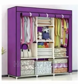 Elegant 3 Column Metallic Stands Portable Wardrobe - Blue