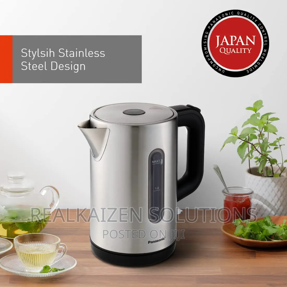 PANASONIC 1.7L Silver Cylindrical Body Electric Kettle 2200W