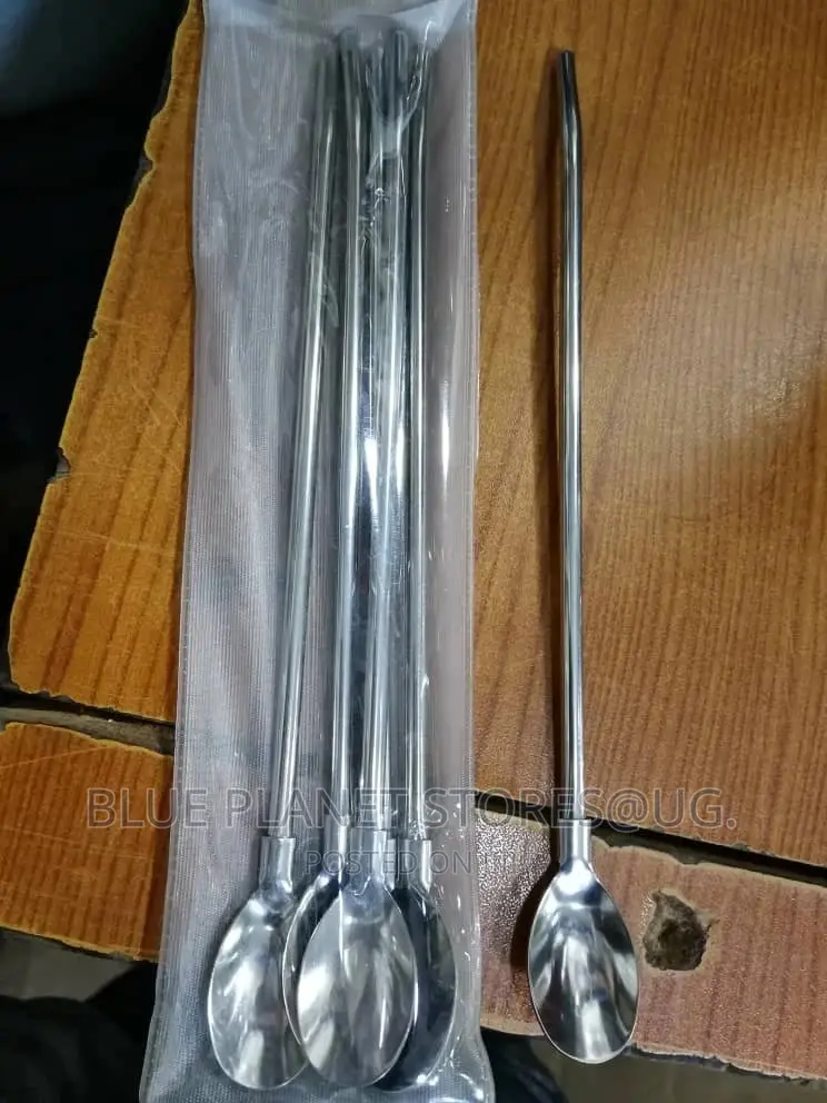 6pcs Yoghurt Spoons With a Straw Hole \\ Stainless Steel 