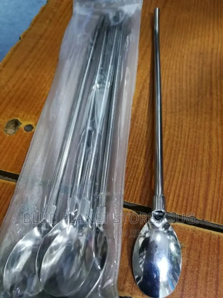 6pcs Yoghurt Spoons With a Straw Hole \\ Stainless Steel 