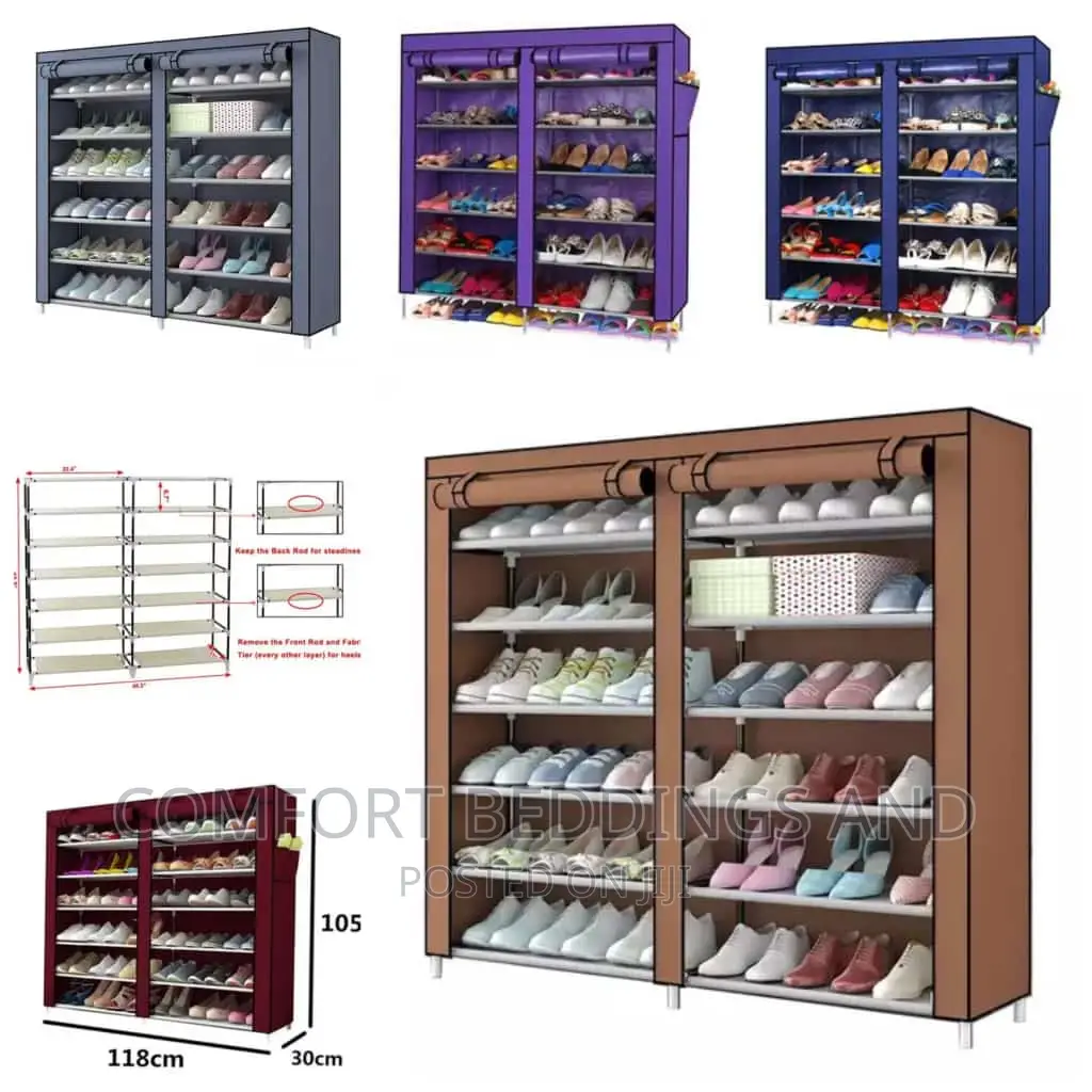Two Column Metallic Shoe Rack Brown