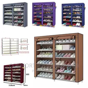 Two Column Metallic Shoe Rack Brown