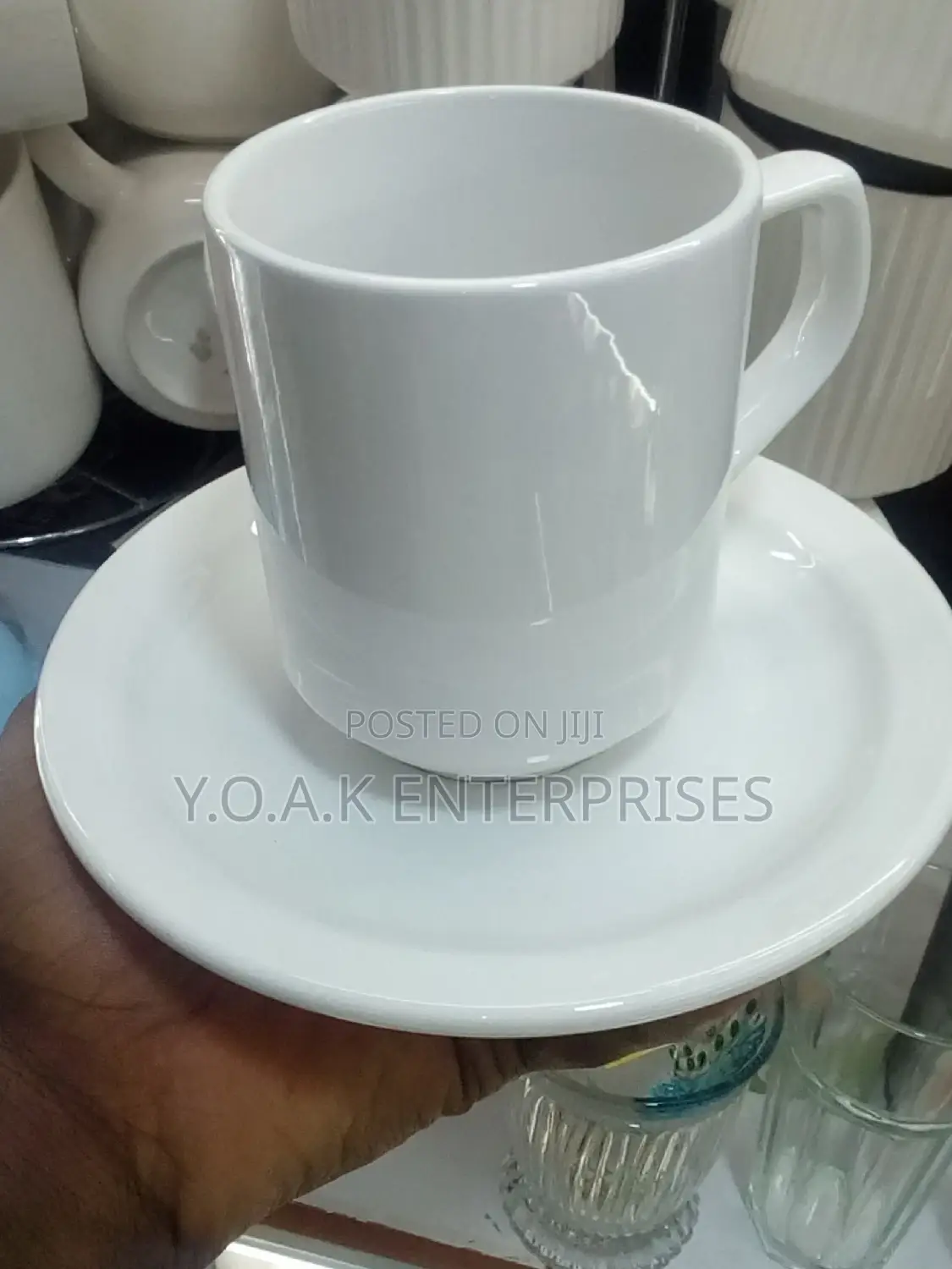 Cups and Saucers Clear White 12 PCS
