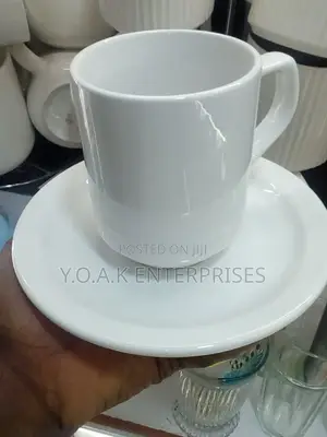 Cups and Saucers Clear White 12 PCS