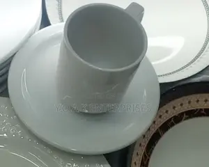 Cups and Saucers Clear White 12 PCS