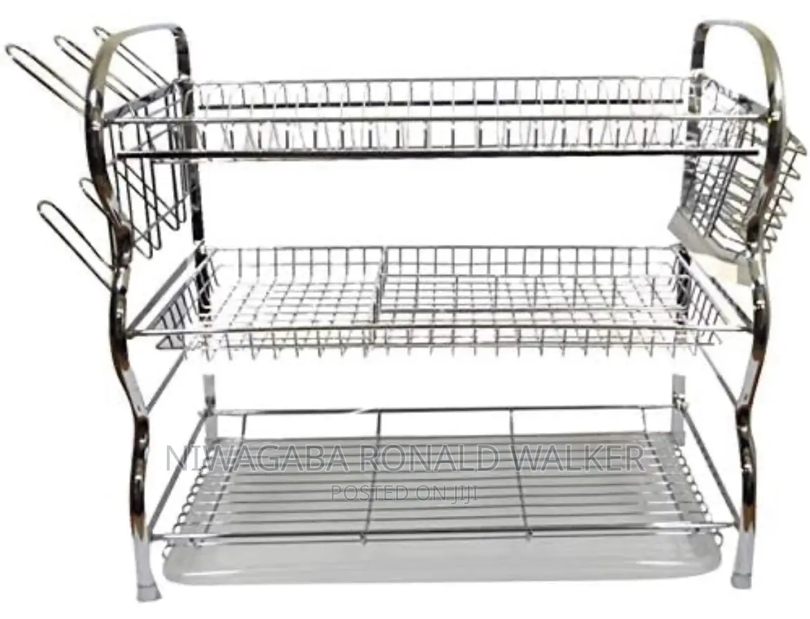 Stainless Steel 3 Layer Kitchen Dish Rack - Silver