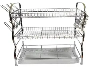 Stainless Steel 3 Layer Kitchen Dish Rack - Silver