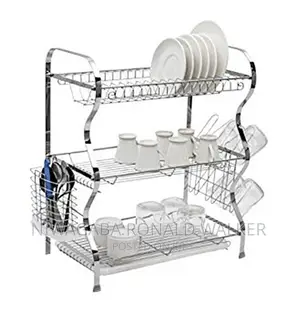 Stainless Steel 3 Layer Kitchen Dish Rack - Silver
