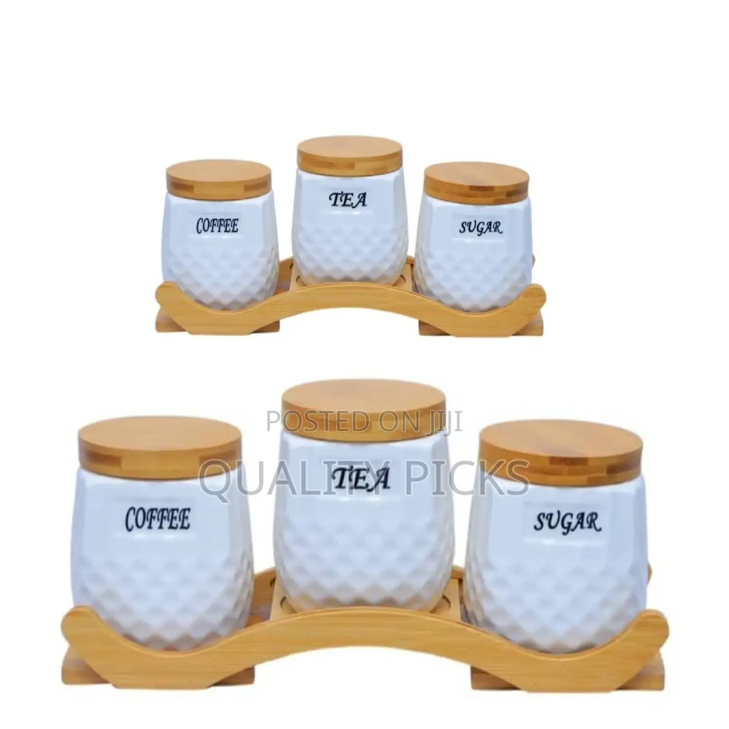 Sugar Bowl Set With Wooden Stand