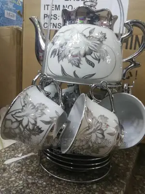 6 Coffee Tea Cups With a Kettle \\ Ceramic/Stainless Steel