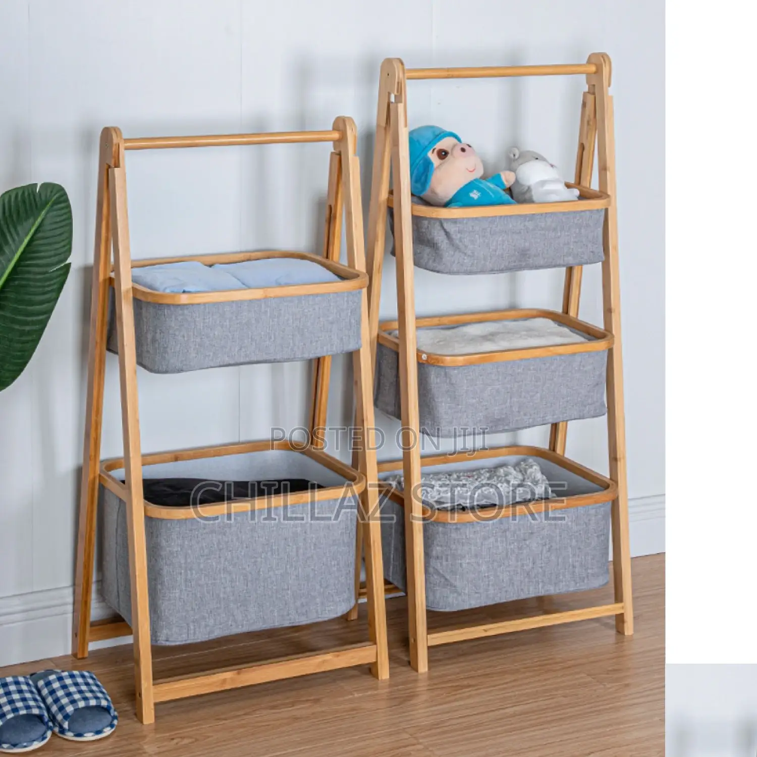 Bamboo Decorative Clothes Storage Shelves.