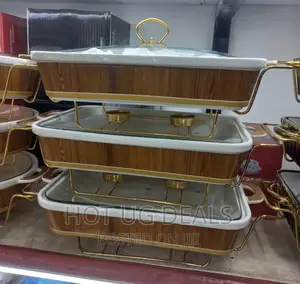 3 Pieces Of Ceramic Chafing/Serving Dishes Warmer -white