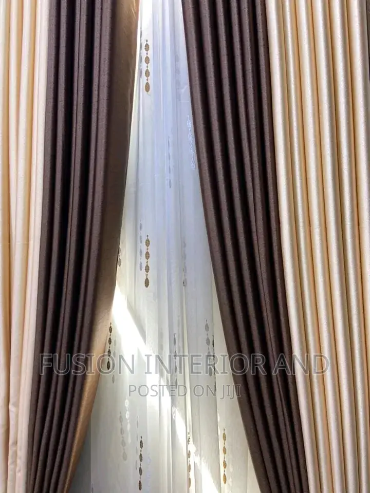 Metallic Cream and Coffee Brown Curtains