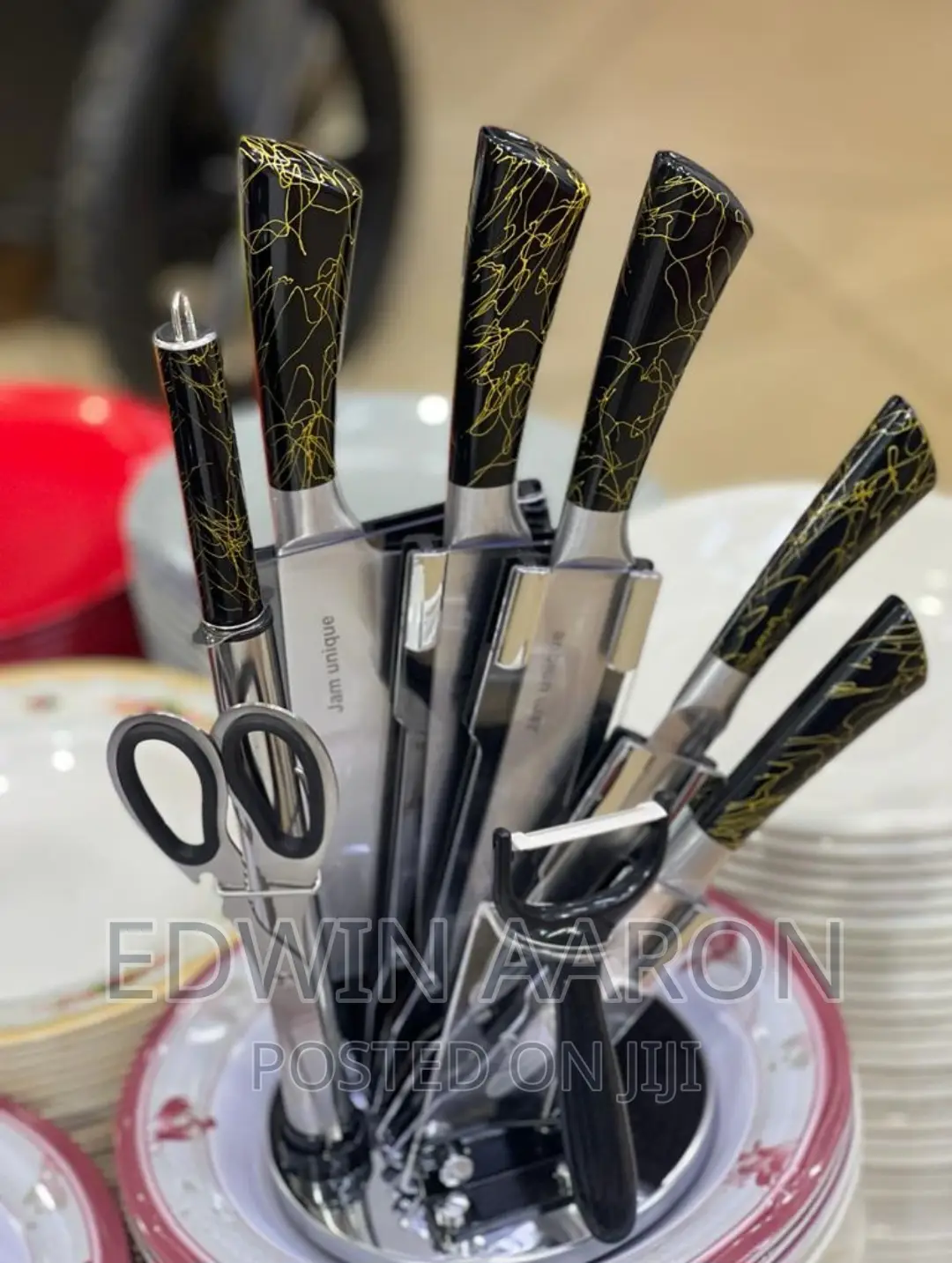Stainless Steel Kitchen Knives Set With Rotating Stand