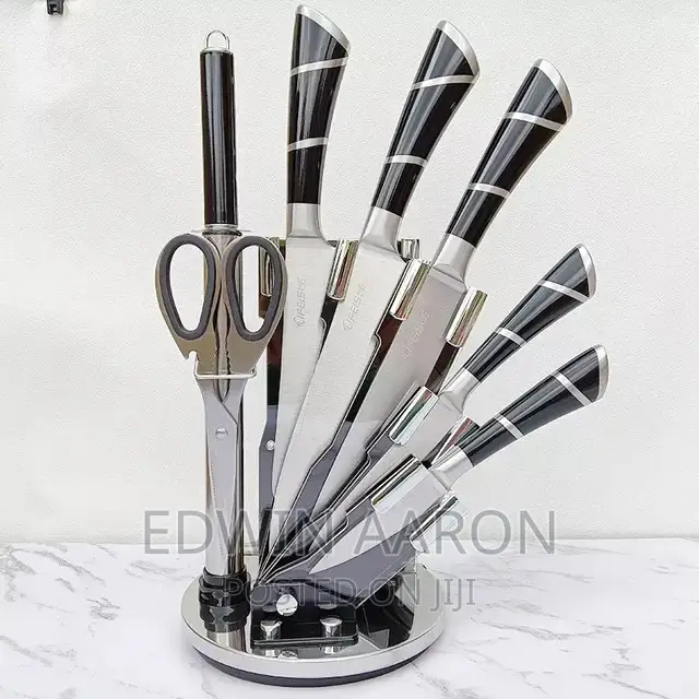 Stainless Steel Kitchen Knives Set With Rotating Stand