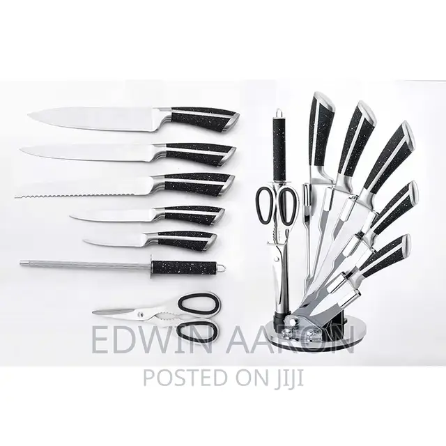 Stainless Steel Kitchen Knives Set With Rotating Stand