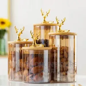 Golden Deer Glass Storage Jars 3 Pieces