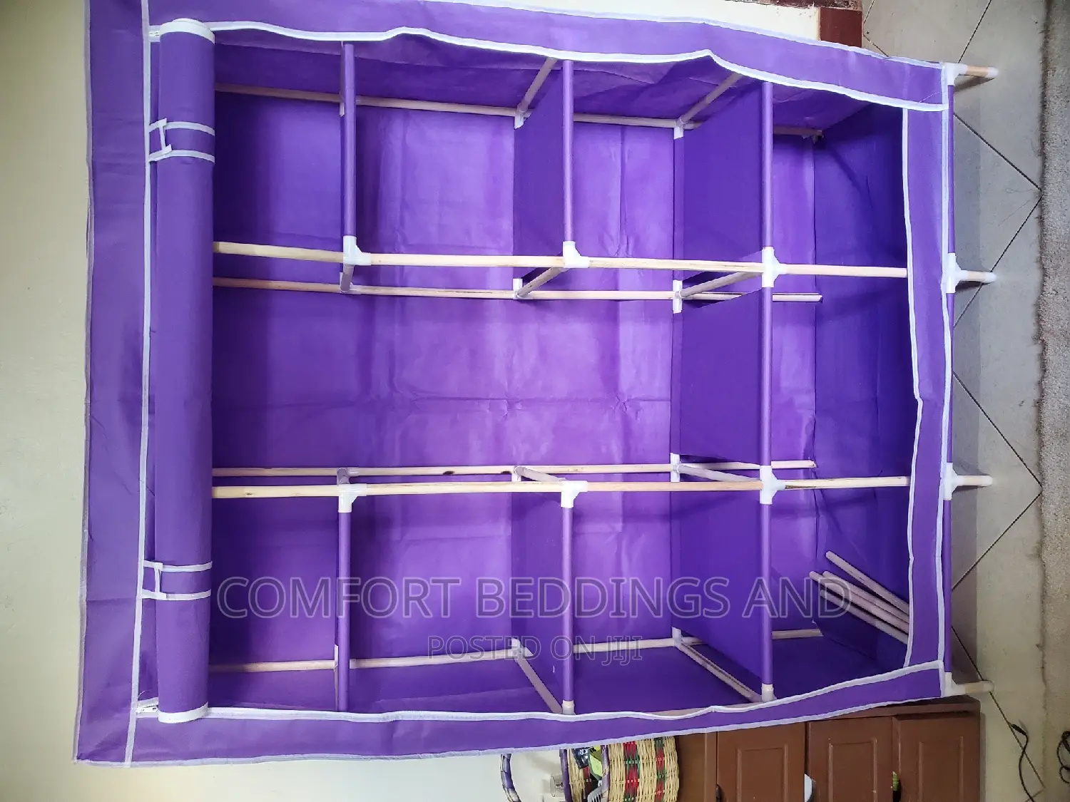 Three Column Wooden Closet Purple