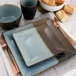 24 Piece Square Plates Cups Bowls Dinner Set – Blue.