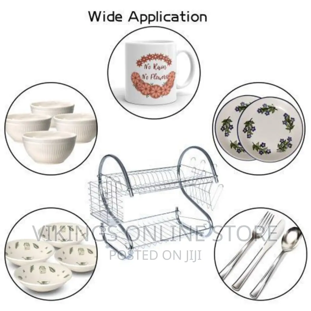 2-Layer Metallic Dish Drainer – Silver