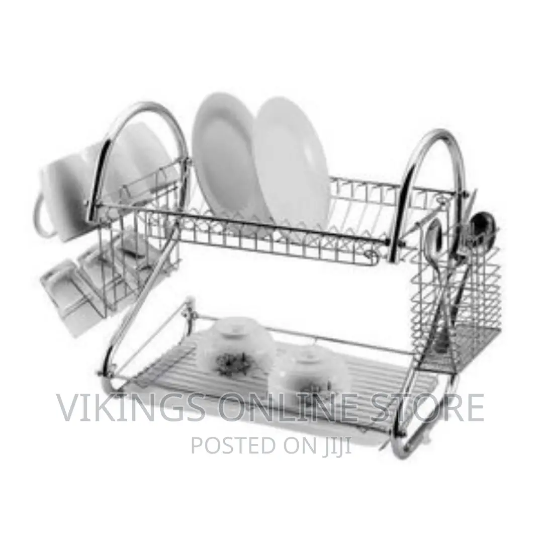 2-Layer Metallic Dish Drainer – Silver
