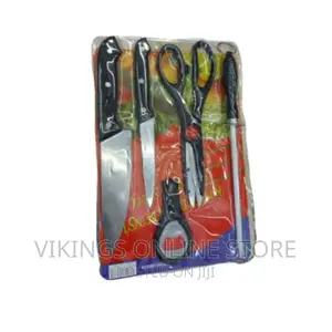 A Set of Kitchen Knives and a Wooden Chopping Board-Black