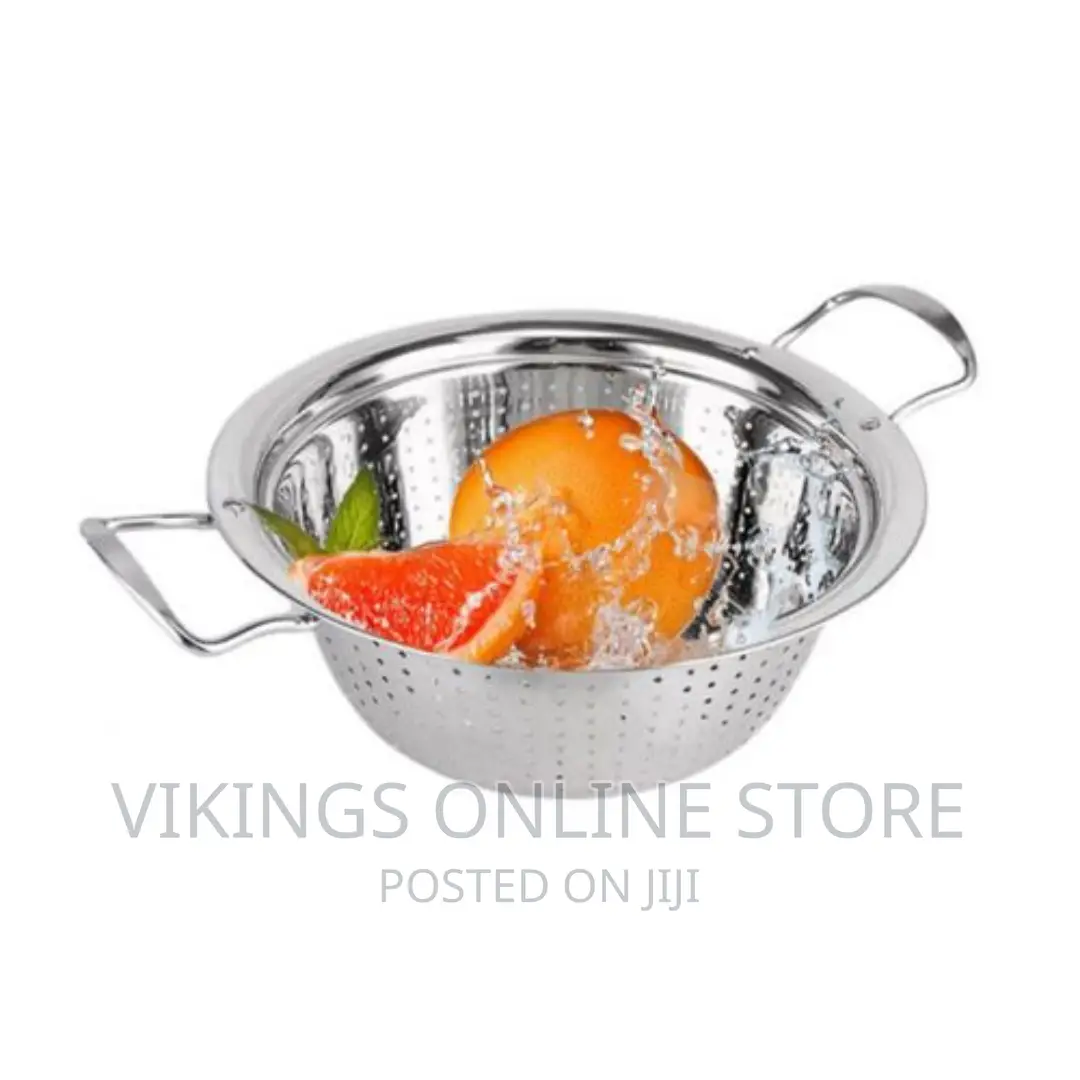 Round Stainless Steel Colander Strainer Sieve-Silver