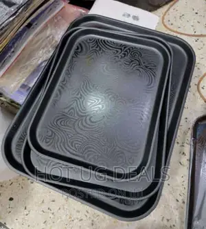 3 Piece Non Slide Rubber Serving Trays-black.