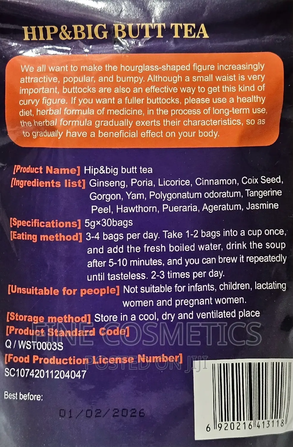HIP and BIG BUTT ENLARGEMENT TEA Natural Safe Drinking Diet