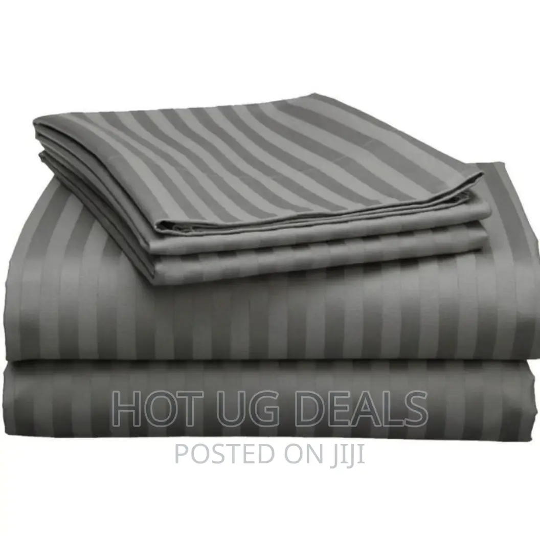 5*6 Striped Cotton Bedsheets With 2 Pillowcases - Grey