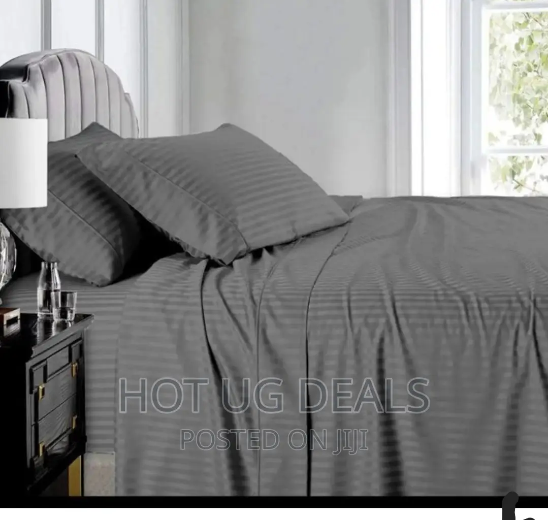 5*6 Striped Cotton Bedsheets With 2 Pillowcases - Grey