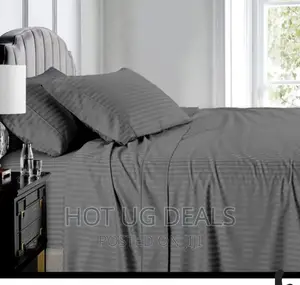 5*6 Striped Cotton Bedsheets With 2 Pillowcases - Grey