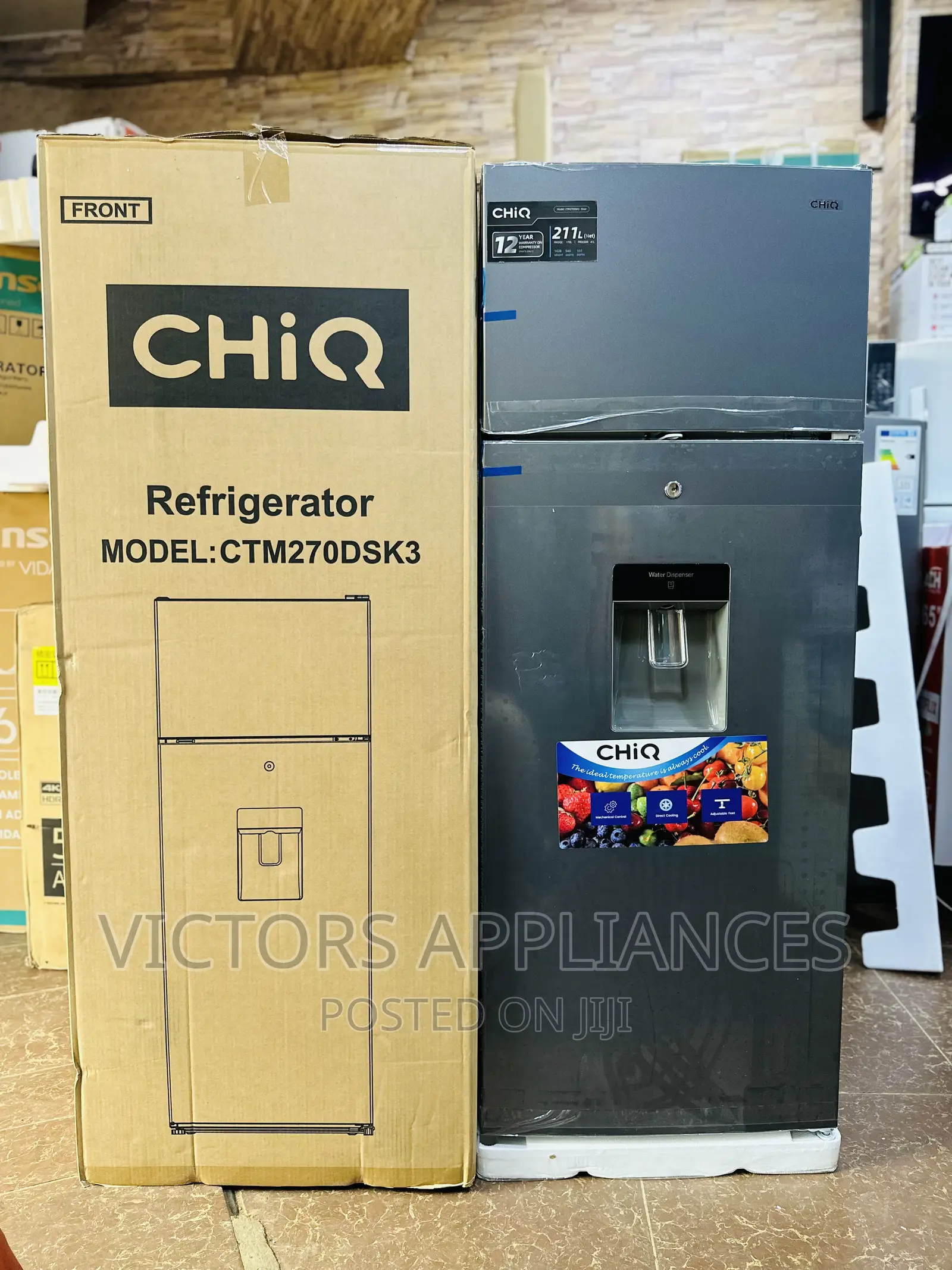 Chiq 270 Liters Double Door Fridge With Water Dispenser