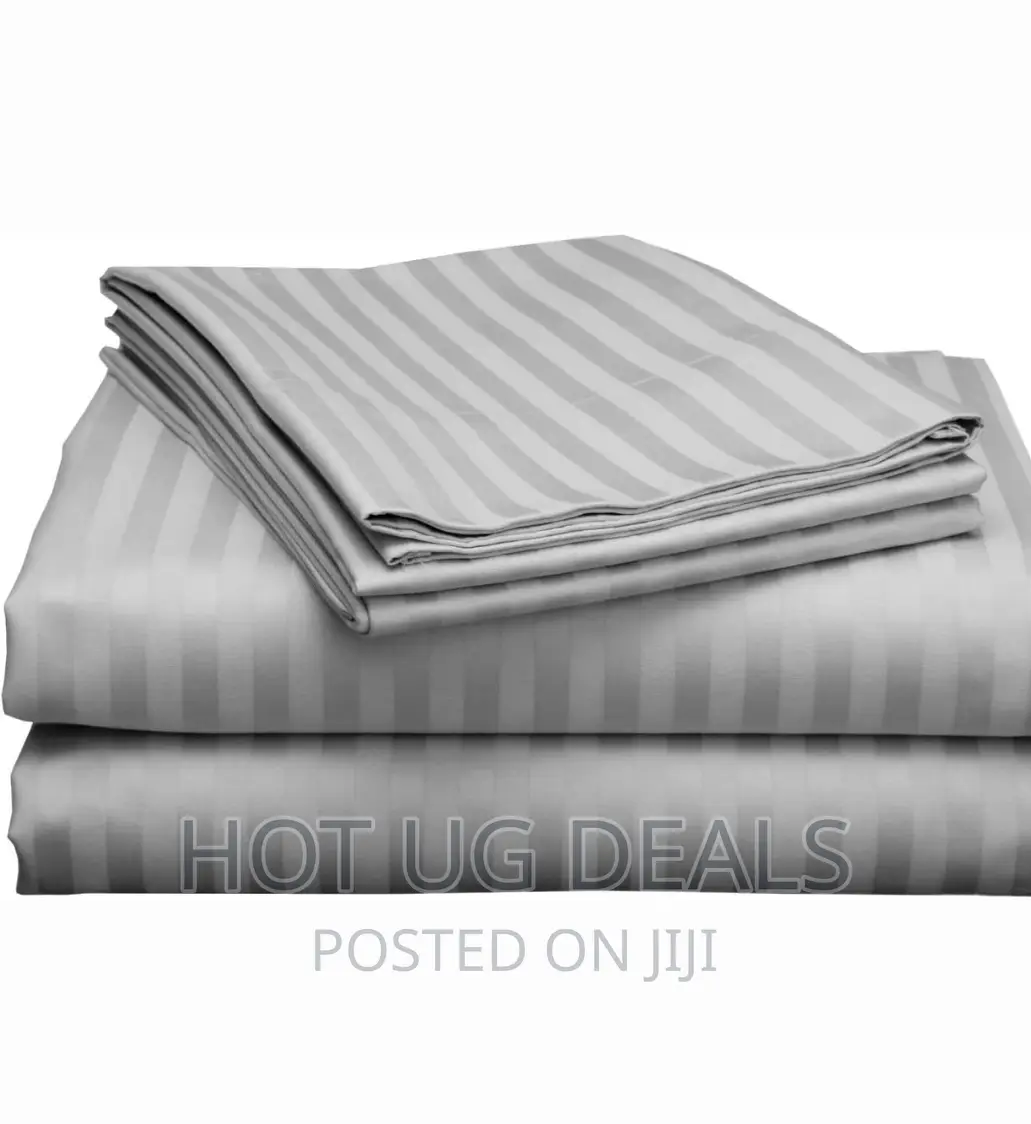 5x6 4pcs Stripe Cotton Bedsheets With 2 Pillowcases- Grey