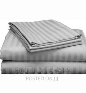 5x6 4pcs Stripe Cotton Bedsheets With 2 Pillowcases- Grey