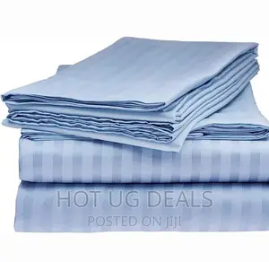 5x6 4pcs Stripe Cotton Bedsheets With 2 Pillowcases- Blue