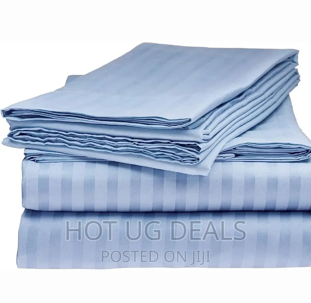 5x6 4pcs Stripe Cotton Bedsheets With 2 Pillowcases- Blue