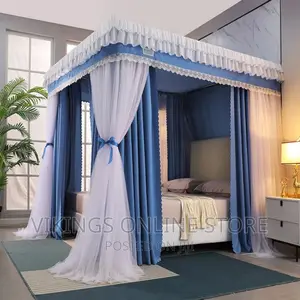 Luxurious Bed Canopy Mosquito Net- Multicolou.Blue White