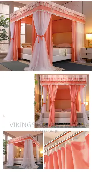 6*6 Bed Canopy Luxurious Palace Mosquito Net-Orange-White