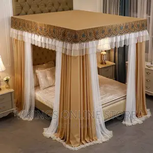 Luxurious Bed Canopy Mosquito Net- Golden White
