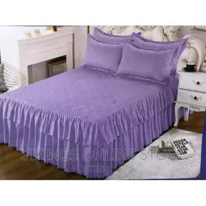 Quilted Wavy Cotton Bedliner With 2 Pillow Covers – Purple