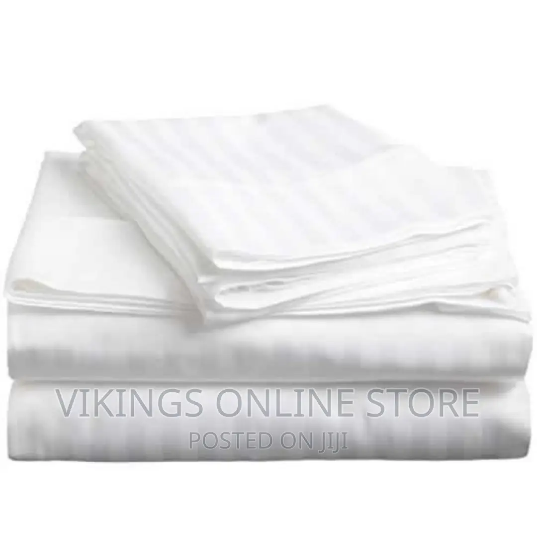 6×6 Pair of Satin Stripes Bedsheets, 2 Pillow Cases, White