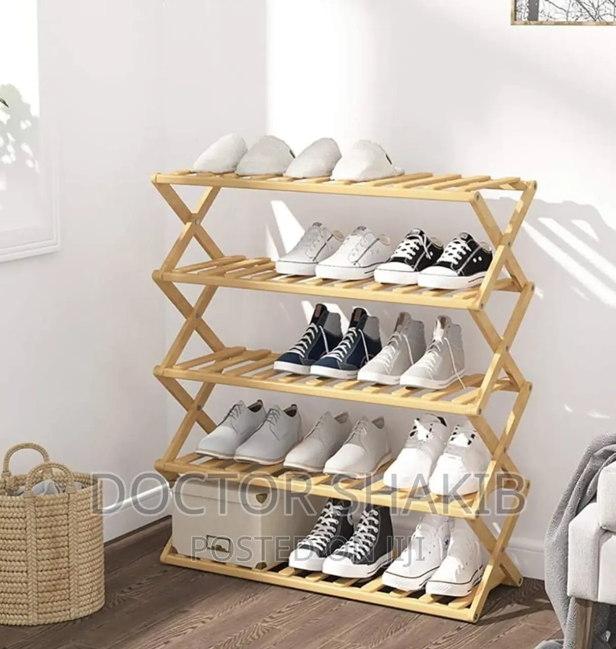 Bamboo Retractable Multifunctional Shoe Rack