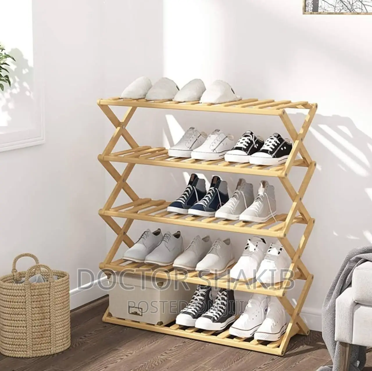 Bamboo Retractable Multifunctional Shoe Rack