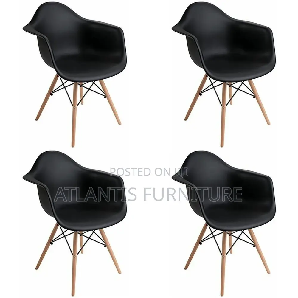 Big Black Plastic Chair With Wooden Legs.
